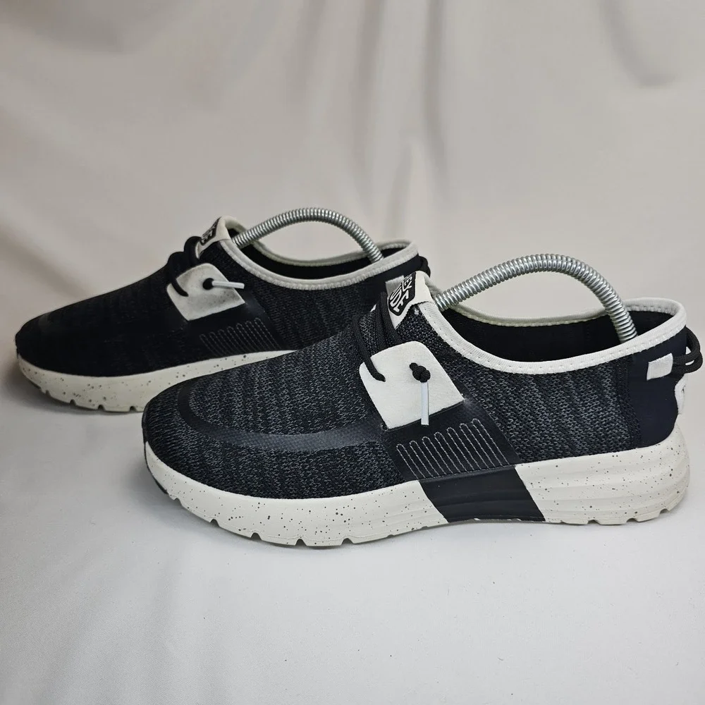 Hey Dude Sirocco Sport Mode Black White Knit Shoes Men's 9 Easy On Sneaker